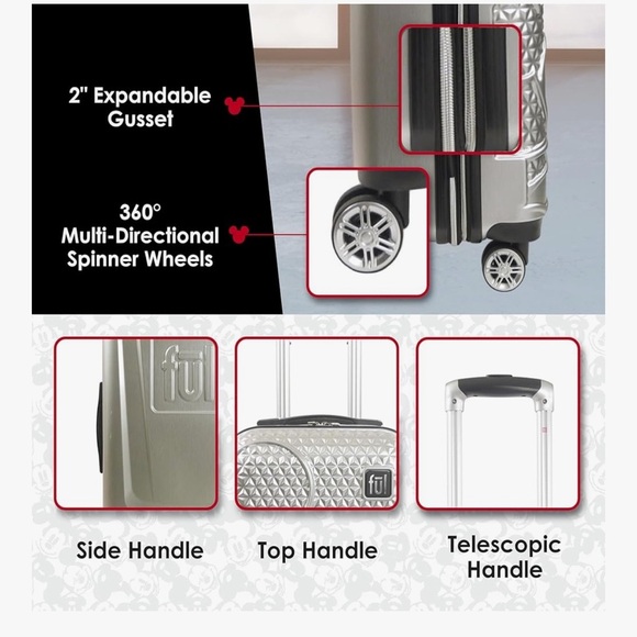 RARE Ful Disney Mickey Mouse Suitcase Silver Hard Rolling Luggage 25 inches NWT - Picture 6 of 8